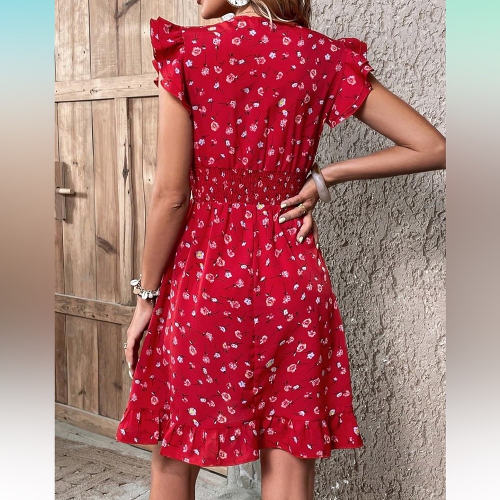NWOT Red Ruffled Mini Sundress - Picture 12 of 14
